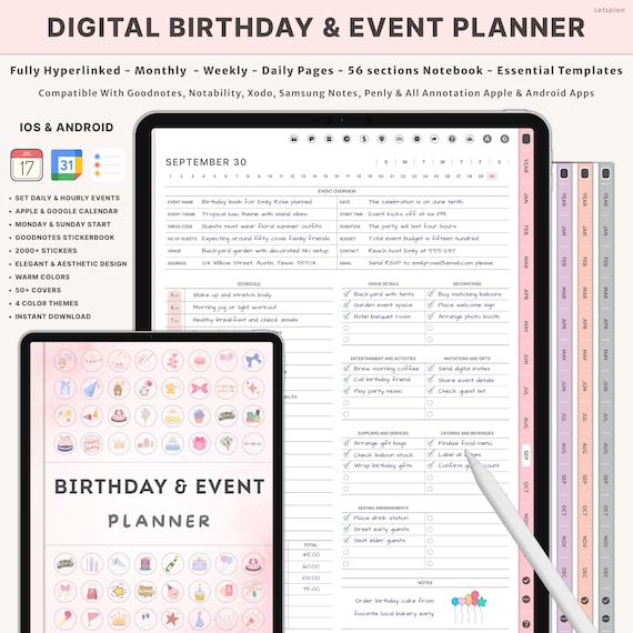 Digital Party Planner Bundle Event Organizer Template Birthday Planning Checklist Guest List Tracker Event Budget Kids Party Plan
