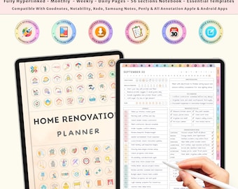 Digital renoveringsplanerare för hemrenovering Gör-det-själv-organisatör Spårare för inredning Budgetmall Lista över hemprojekt för renoveringar