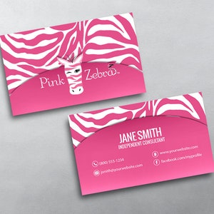 Pink Zebra Business Card Independent Consultant Business Card Design Free U.S. Shipping image 1