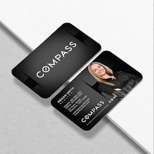 Cartes de visite COMPASS – Cartes d'agent immobilier personnalisées | 16 pts mat ou brillant | Coins ronds ou carrés | Livraison gratuite aux États-Unis | BC600