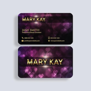 a purple business card with hearts on it