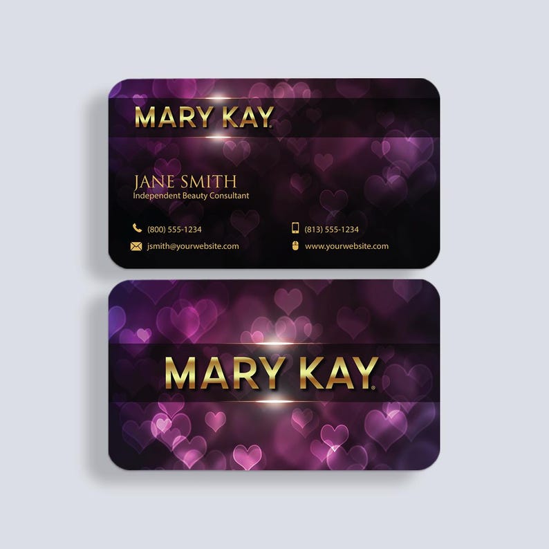 a purple business card with hearts on it