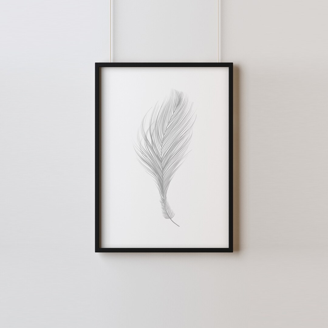 Grey Feather Wall Art, Grey Feather Art Print, Grey Feather Print, Grey