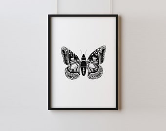 Butterfly Wall Art Print, Butterfly Print, Butterfly Print Illustration, Butterfly Wall Print, Butterfly Poster Art, Butterfly Drawing