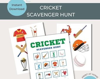 May include: A printable cricket scavenger hunt game with a checklist of items to find, including a cricket bat, ball, helmet, and stumps. The game is designed for kids and includes a printable sheet with a checklist of items to find.