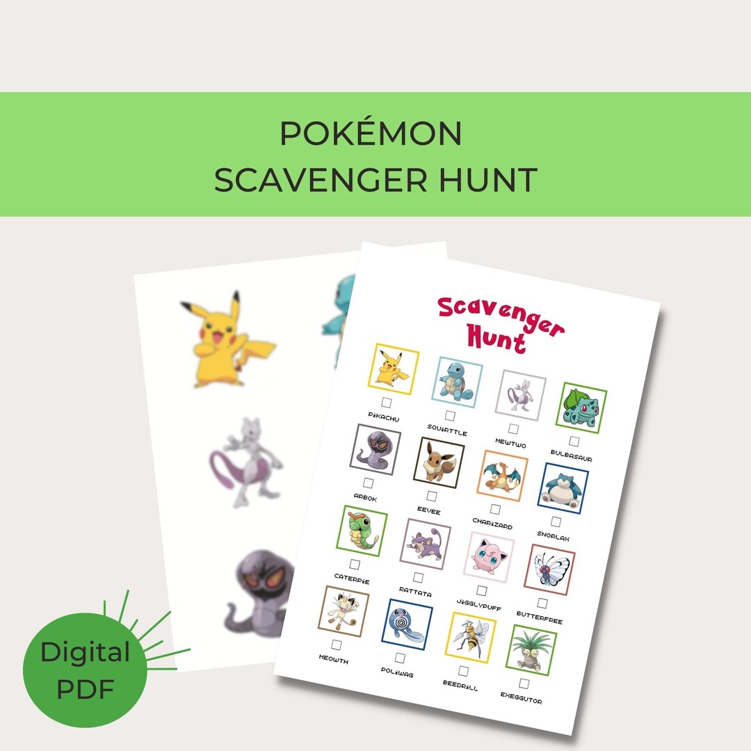 Pokemon Printable Scavenger Hunt Kids Party Game Instant Download