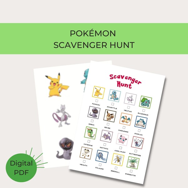 Pokemon Printable Scavenger Hunt | Kids Party Game | Instant Download | Birthday