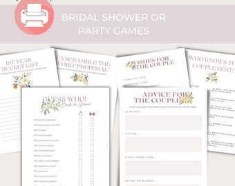 Bridal or Wedding Shower Printable Games | Engagement Party Bundle