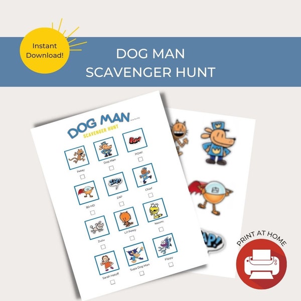Dog Man Printable Scavenger Hunt | Kids Party Game | Instant Download | Birthday | Dav Pilkey | Comic Books | Petey | 80-HD