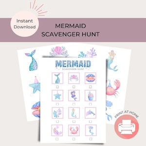 Mermaid Printable Scavenger Hunt & Party Game | Instant Download Girl Game for Birthdays