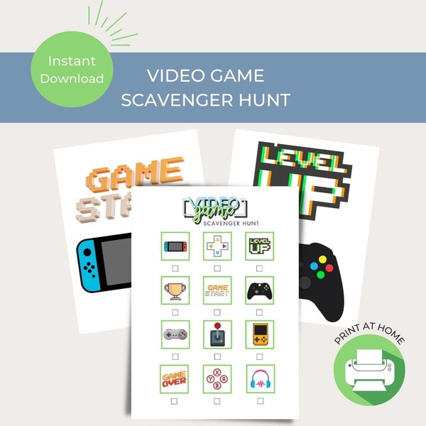 Video Game Printable Scavenger Hunt & Party Game | Instant Download Kids Birthday