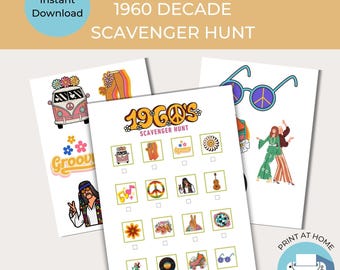 1960s Scavenger Hunt & Party Game | Instant Download for Birthday | Peace | Hippie