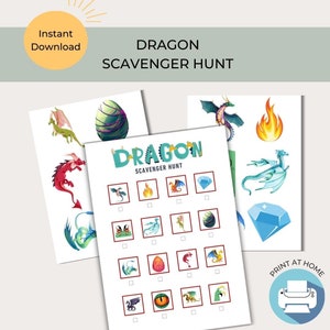 Dragon Scavenger Hunt / Juego de fiesta para niños imprimible / Descarga instantánea / Alas de fuego