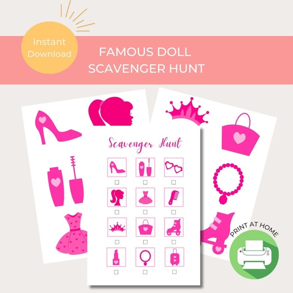 Pink Doll Scavenger Hunt & Party Game | Instant Download Kids Game for Birthday | Barbie