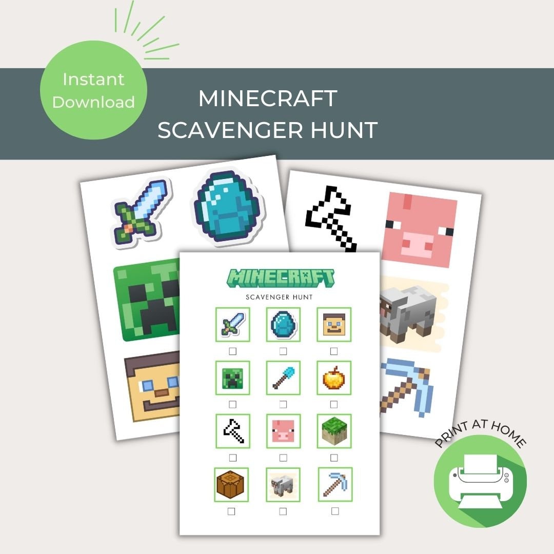 Minecraft Scavenger Hunt & Party Game Instant Download Kids Game for