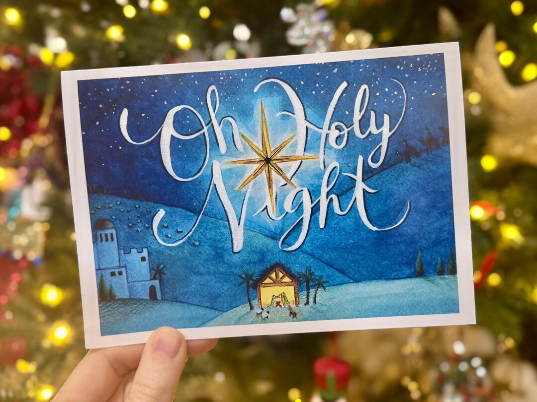 Oh Holy Night Christmas Cards Handillustrated Nativity, Gold Foil