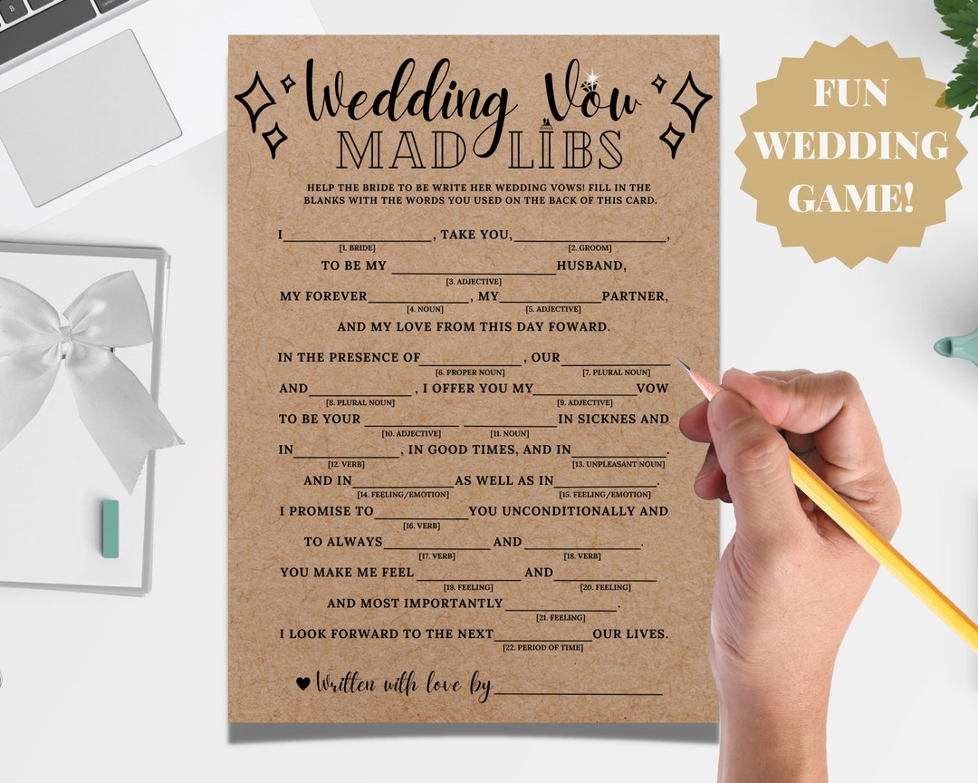 Mad Libs Wedding Vows Printable Funny Bridal Shower Game - Etsy