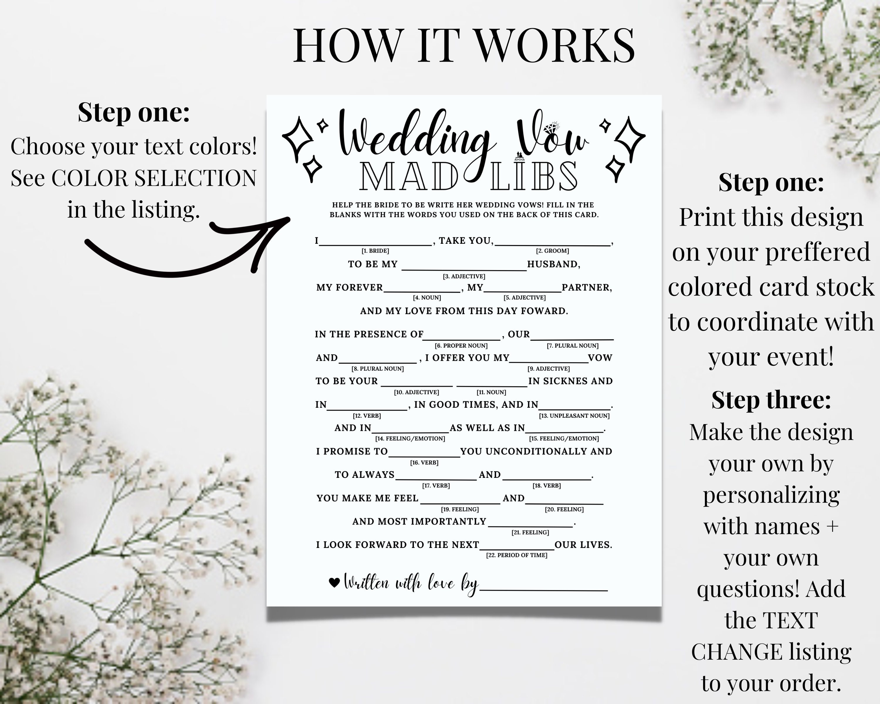 Mad Libs Wedding Vows Printable Funny Bridal Shower Game - Etsy