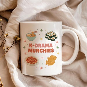 K-Drama Munchies Mug, Korean Food Lover Gift, Binge Watching Cup, KDrama Fan Present, Cute Asian Snack