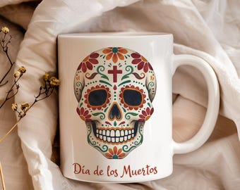 Day of the Dead Mug, Sugar Skull Coffee Cup, Día de los Muertos Gift, Mexican Folk Art, Halloween Decor, Calavera Gift