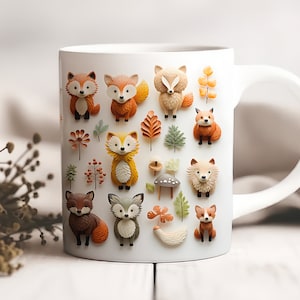 3D Fox Icons Fall Mug - Whimsical Autumn Charm, Fall-Autumn-Sping, Fox print- Gift Idea for her- Coffee Cup - Plants