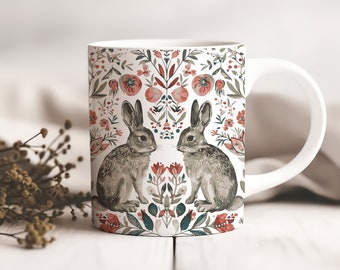 Spring Delight Easter Cup, Symmetrical Print, Easter Present, Bunny Lover Gift, Aesthetic and Vintage Coffee Cup