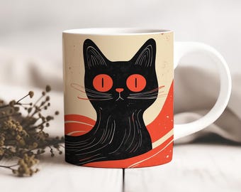Liquid Black Cat Halloween Mug – Spooky & Stylish Cat Design , Halloween Gift, Cute Gifts for Family Members, Halloween Vibes Mug