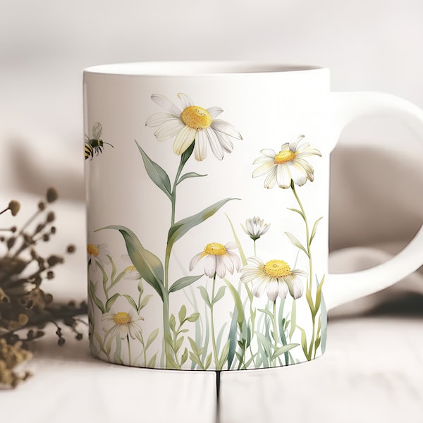 Charming Chamomile and Buzzing Bees Spring Mug , Spring Gift, Cute Gifts for Family Members, Tea Lovers Gift