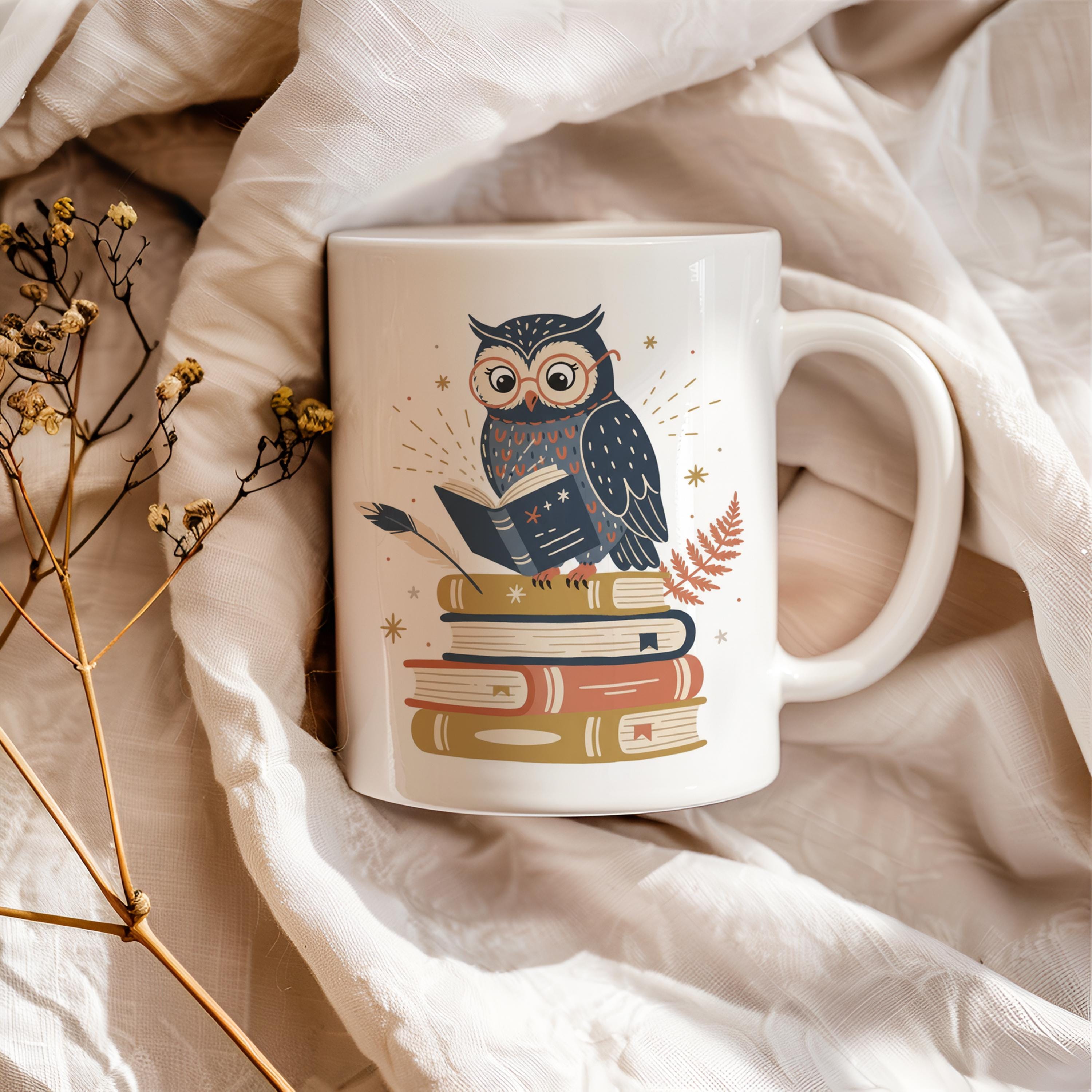 Gift for Book Lover, Reading Owl Mug, Bookworm Coffee Cup, Perfect Gift Idea for Her, Christmas Stoc
