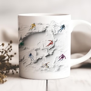 Minimalistischer Ski Becher, kleine Skifahrer Muster Kaffeetasse, perfektes Geschenk für Skifahrer, modernes Winter Dekor, Snowboarder Geschenk, Après Ski, ästhetisches Geschenk
