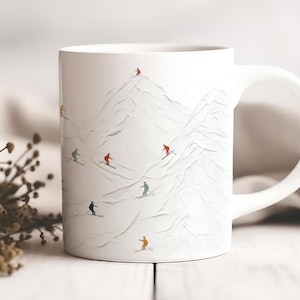 Minimalist Ski Mug, Colorful Skiers Coffee Cup, Perfect Gift for Skier, Modern Mountain Art, Après Ski Gift, Gift for Him or Her