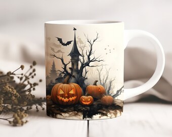 Pumpkin Patch Chateaux Halloween Mug - Spooky Elegance- Gift Idea- Coffee Cup - Spooky Season