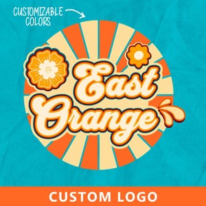 Projekt logo w stylu vintage retro – dostosowywalne logo przedstawiające kwiaty i słońce dla firm i na wydarzenia | Idealne dla kawiarni, butików i organizatorów wydarzeń