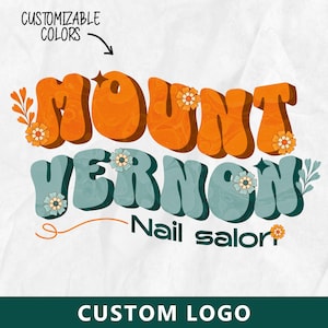 Custom Logo Mount Vernon | Retro Logo Design for Nail Salons, Beauty Spas, Boutiques | Cute orange logo for fashion stores, flower shops.