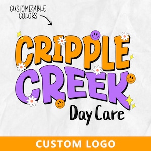 Niestandardowe logo Cripple | Projekt logo retro w kolorze fioletowym i pomarańczowym | Idealne dla kawiarni, sklepów odzieżowych, butików dziecięcych i firm zajmujących się organizacją imprez.