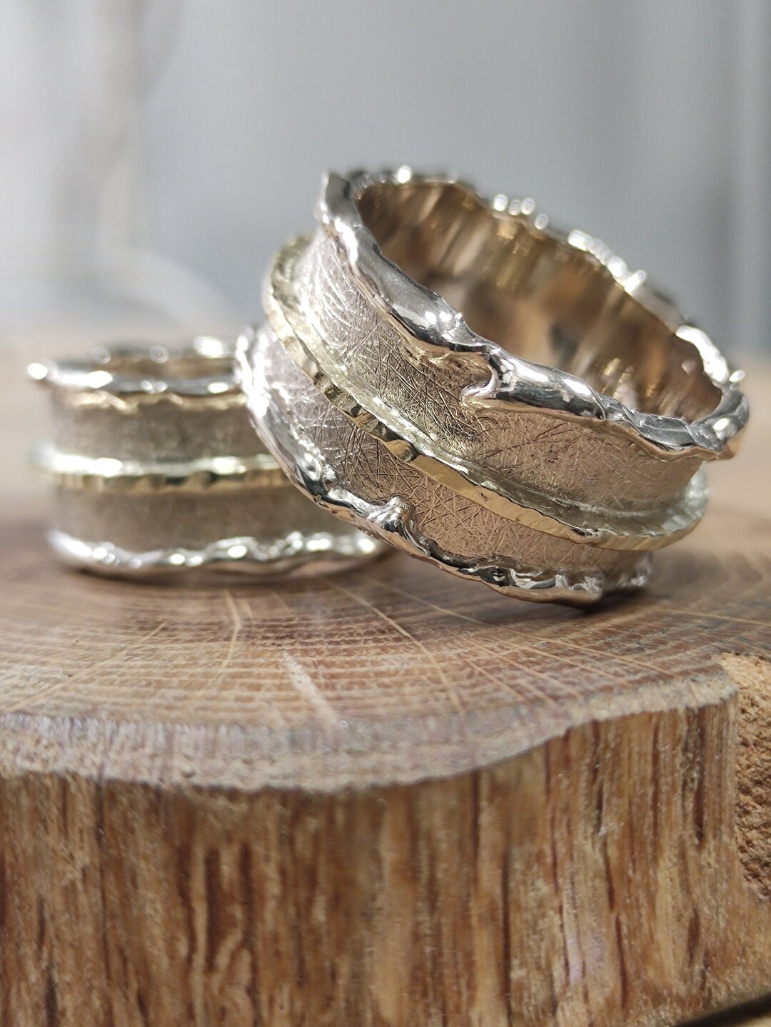Wedding Rings Set His and Hers Unique Handmade of White and Etsy Canada