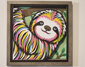 Sloth, Sloth Art, 3D Art, Shadow Box Art, Wall Decor, Unique Wall Art