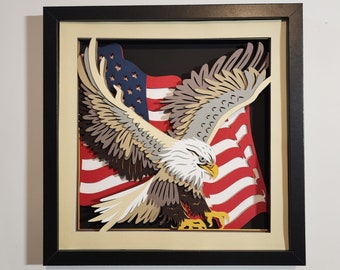 Eagle Art, 3D Art, Shadow Box Art, 3D layered Art, Patriotic Decor, Patriotic Art