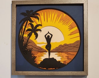 Yoga Decor, Sunset Decor, Yoga Art, Sunset Art, 3D Layered Art