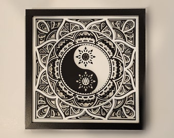 Mandala Decor. 3D Decor,  Mandala, Yin Yang, Black and White Decor