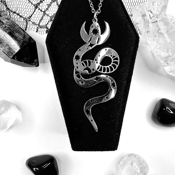 Stainless Steel Celestial Snake Necklace, Moon Snake Necklace, Crescent Moon Necklace, Gothic Necklace, Gothic Jewellery, Gifts For Women