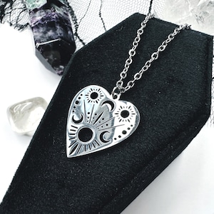 Stainless Steel Ouija Planchette Necklace: Witchy Choker, 14 Inch Chain