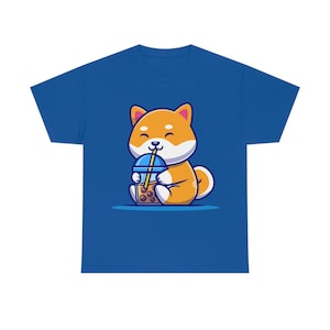 Shiba Inu trinkt Bubble Tea weiches Baumwoll T-Shirt