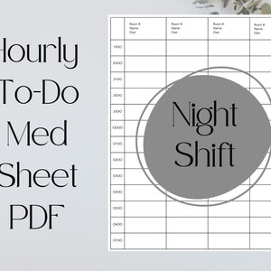 Night Shift Nurse Hourly To-Do Sheet • Printable Template • PDF • Brain Sheet • RN • New Grad