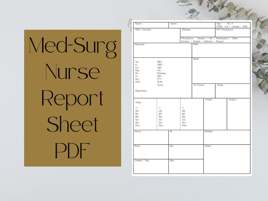 Med Surg Nurse Report Sheet Version 2 • SBAR • Patient Handoff • Printable Template • PDF ...