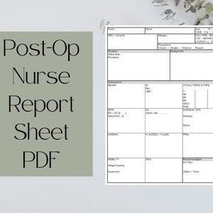 Post Op Nurse Report Sheet • SBAR • Patient Handoff • Printable Template • PDF • Brain Sheet • RN • New Grad