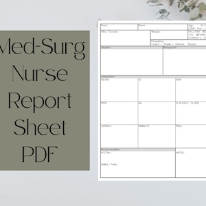 Med Surg Nurse Report Sheet •  SBAR  • Patient Handoff • Printable Template • PDF • Brain Sheet • RN • New Grad