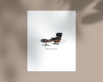 Eames Lounge Chair Artwork, Instant Download, Printable Wall Art, Mid-Century Modern Interior Design