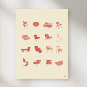 Iconic Chairs, Interior Design Poster, Chair Illustrations, Famous Chair Print