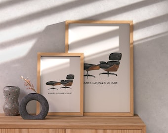 Eames Lounge Chair Artwork, Instant Download, Printable Wall Art, Mid-Century Modern Interior Design